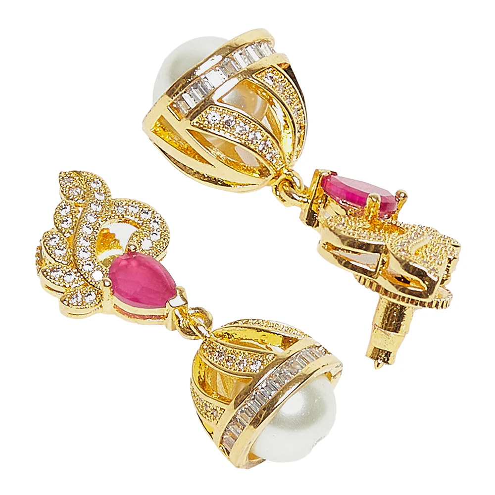 Jhumki Earrings Dangled With Pearl - Image 4