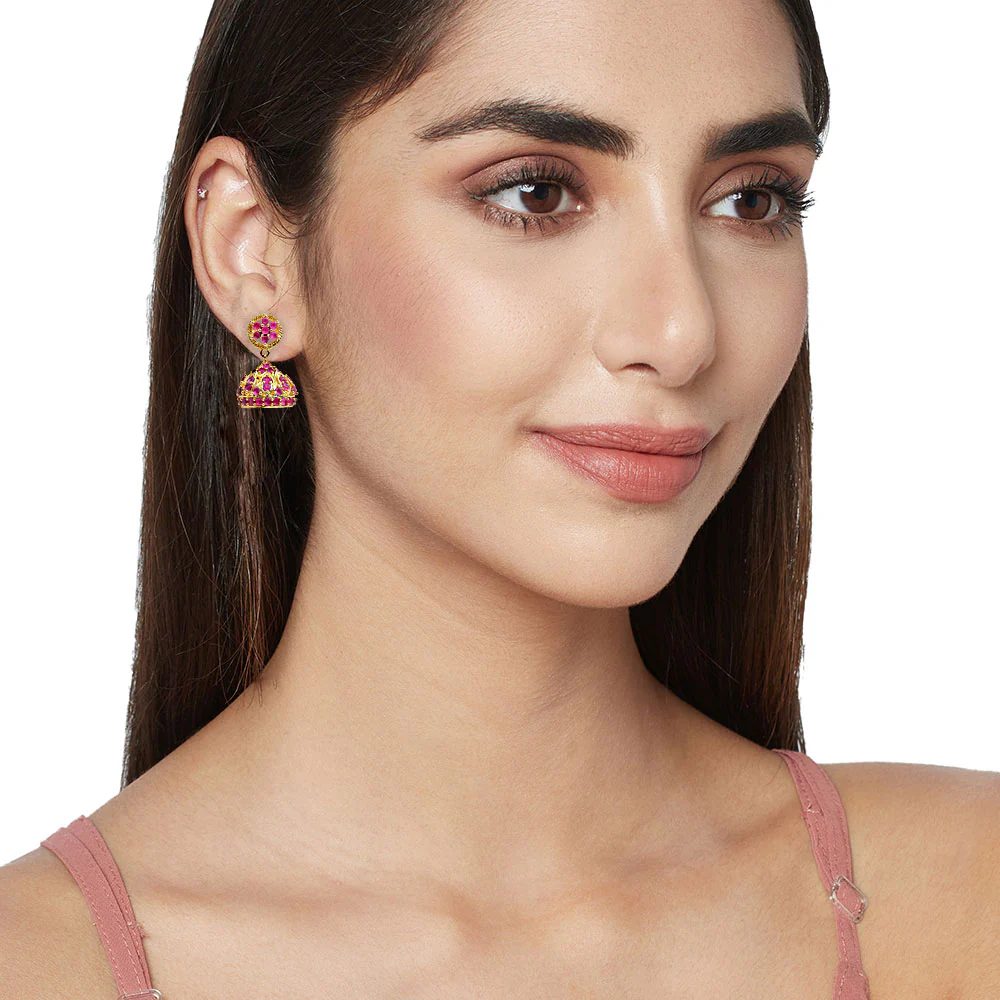Jhumki Style Earrings Drop With Pearls - Image 2