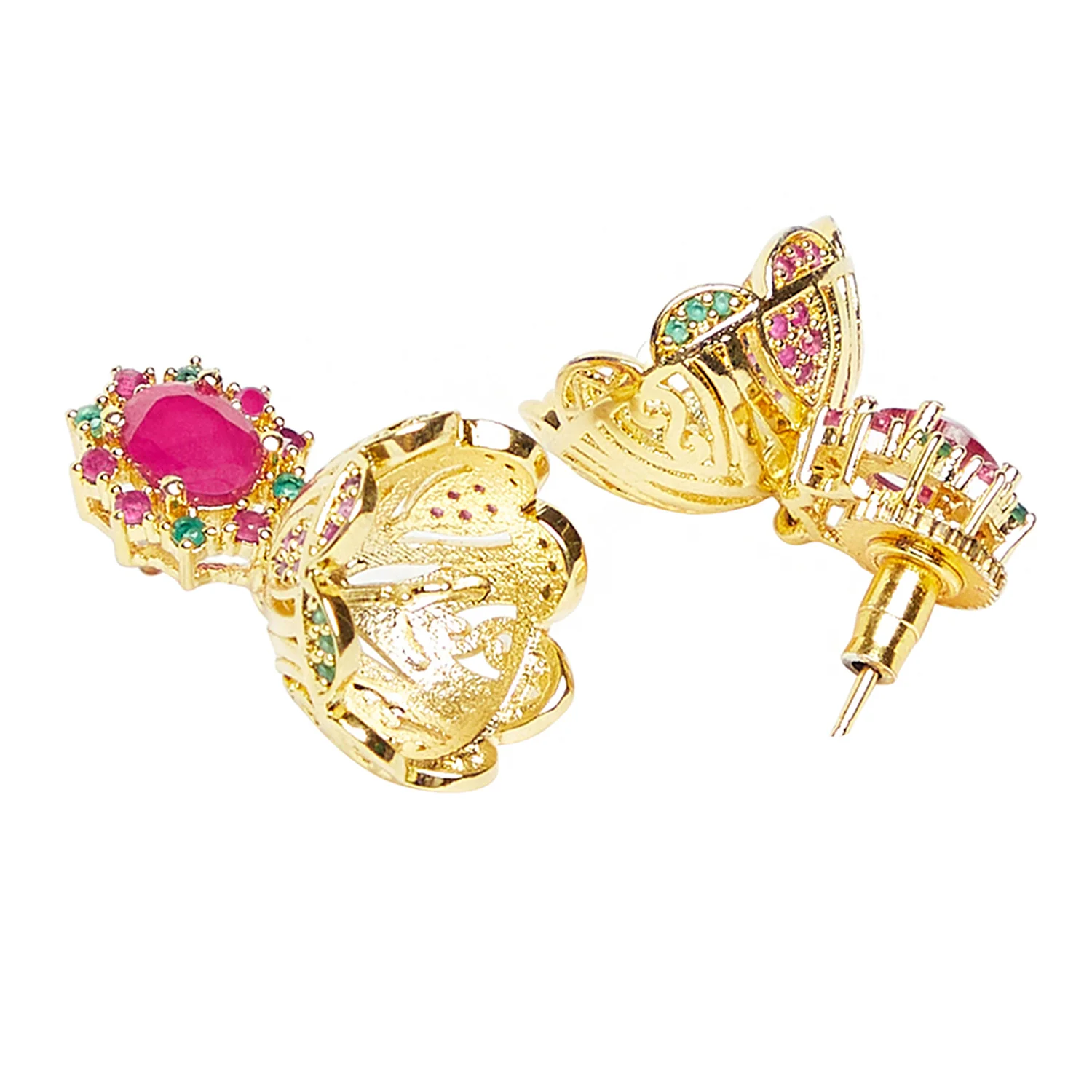 Jhumki Style Earrings with Pink Stones - Image 4