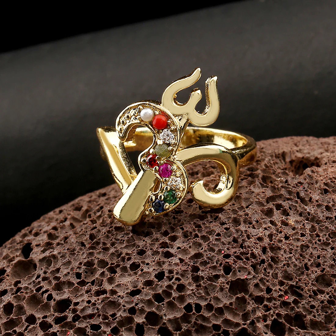 Kailasha Stone Studded Om Trishul Ring