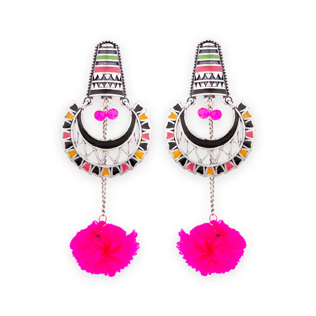 Kalbelia Chandbali Pom Pom Earrings - Image 3