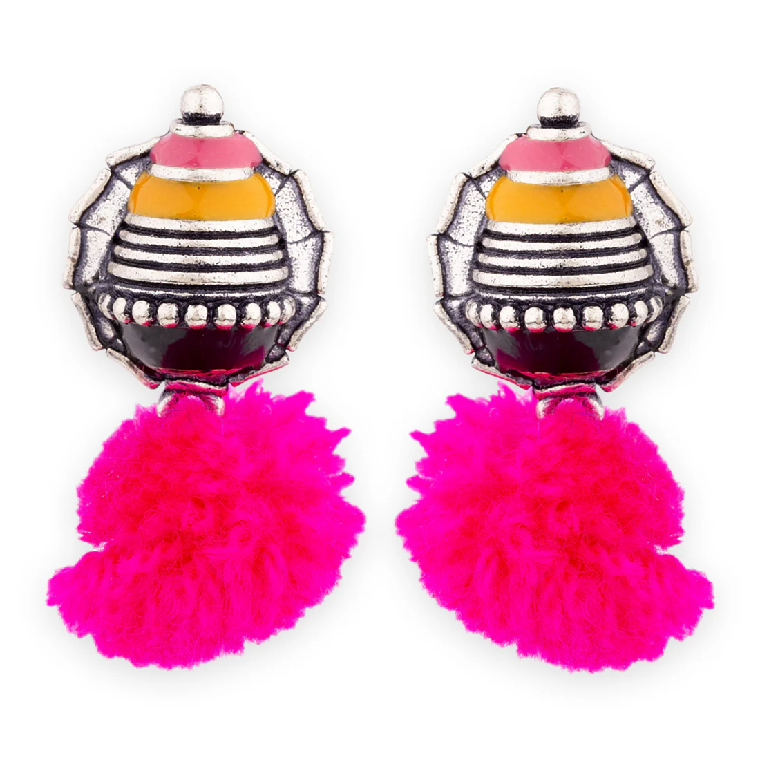 Kalbelia Dome Pom Pom Earrings - Image 3