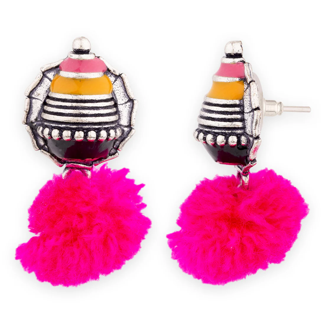 Kalbelia Dome Pom Pom Earrings - Image 4