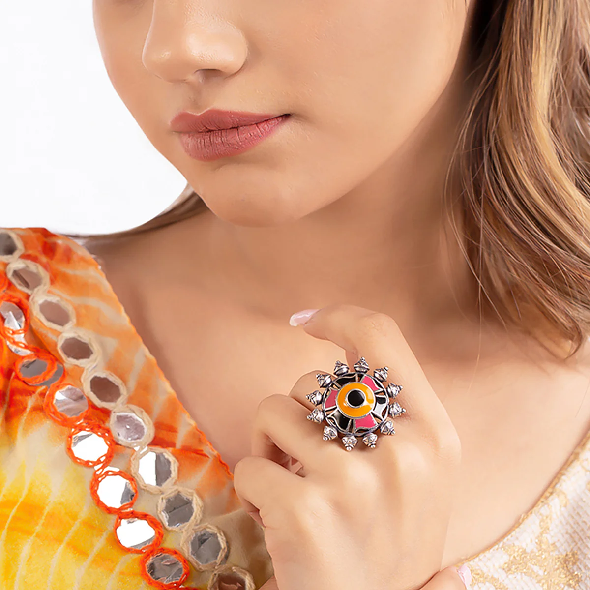 Kalbelia Enamel Embellished Ring - Image 2