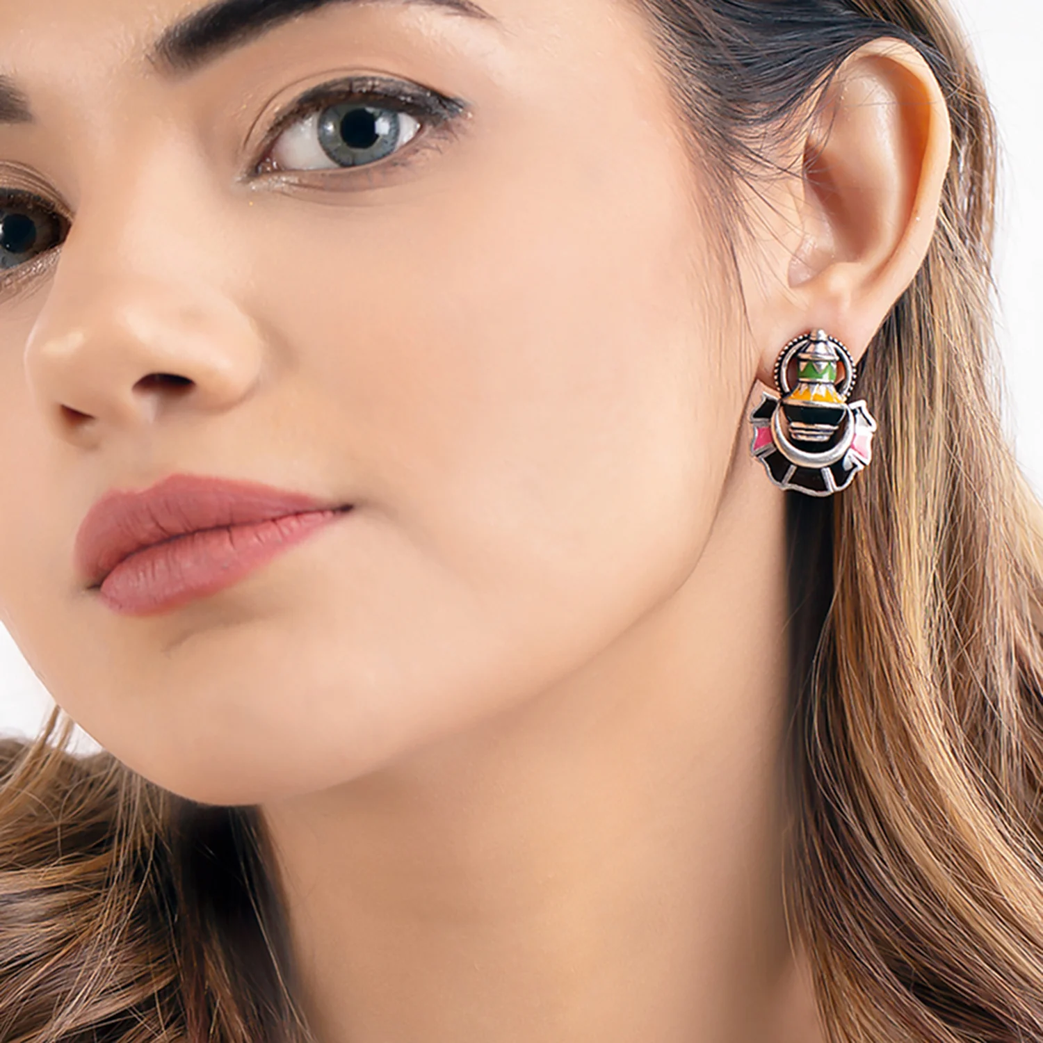 Kalbelia Enameled Chandbali Earrings - Image 2