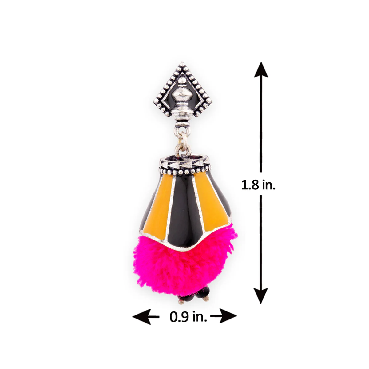 Kalbelia Enameled Pink Pom Pom Earrings - Image 7