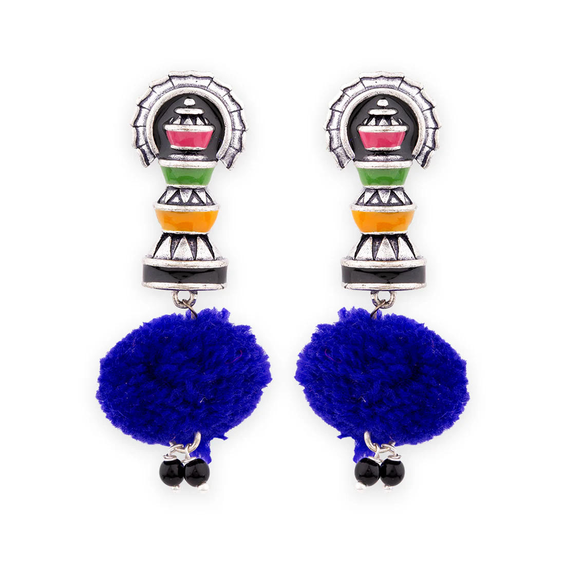 Kalbelia Enameled Pom Pom Earrings - Image 3