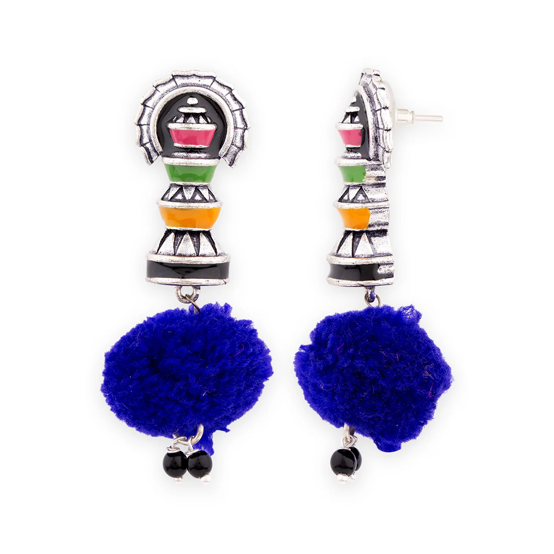 Kalbelia Enameled Pom Pom Earrings - Image 4