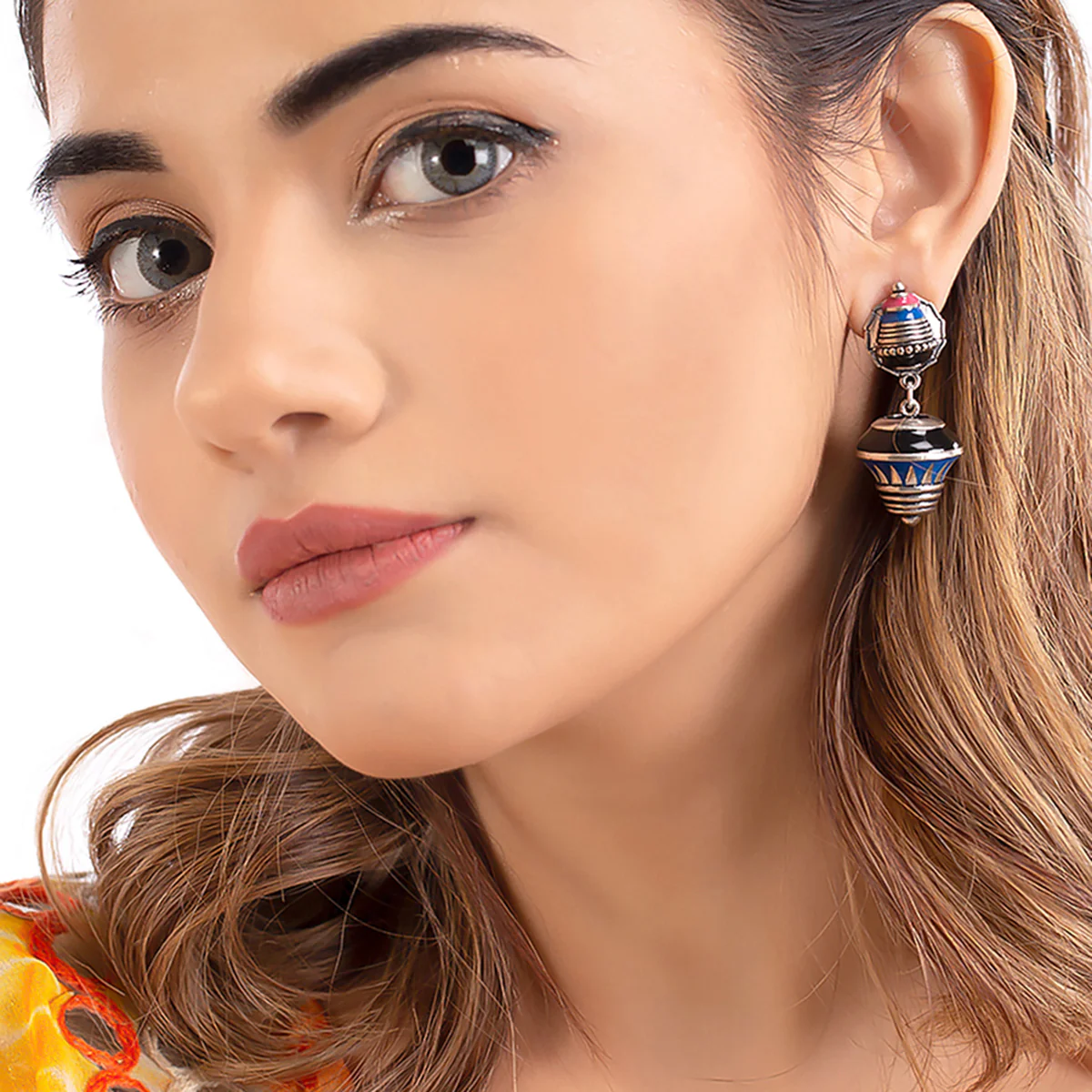 Kalbelia Enameled Tribal Earrings - Image 2