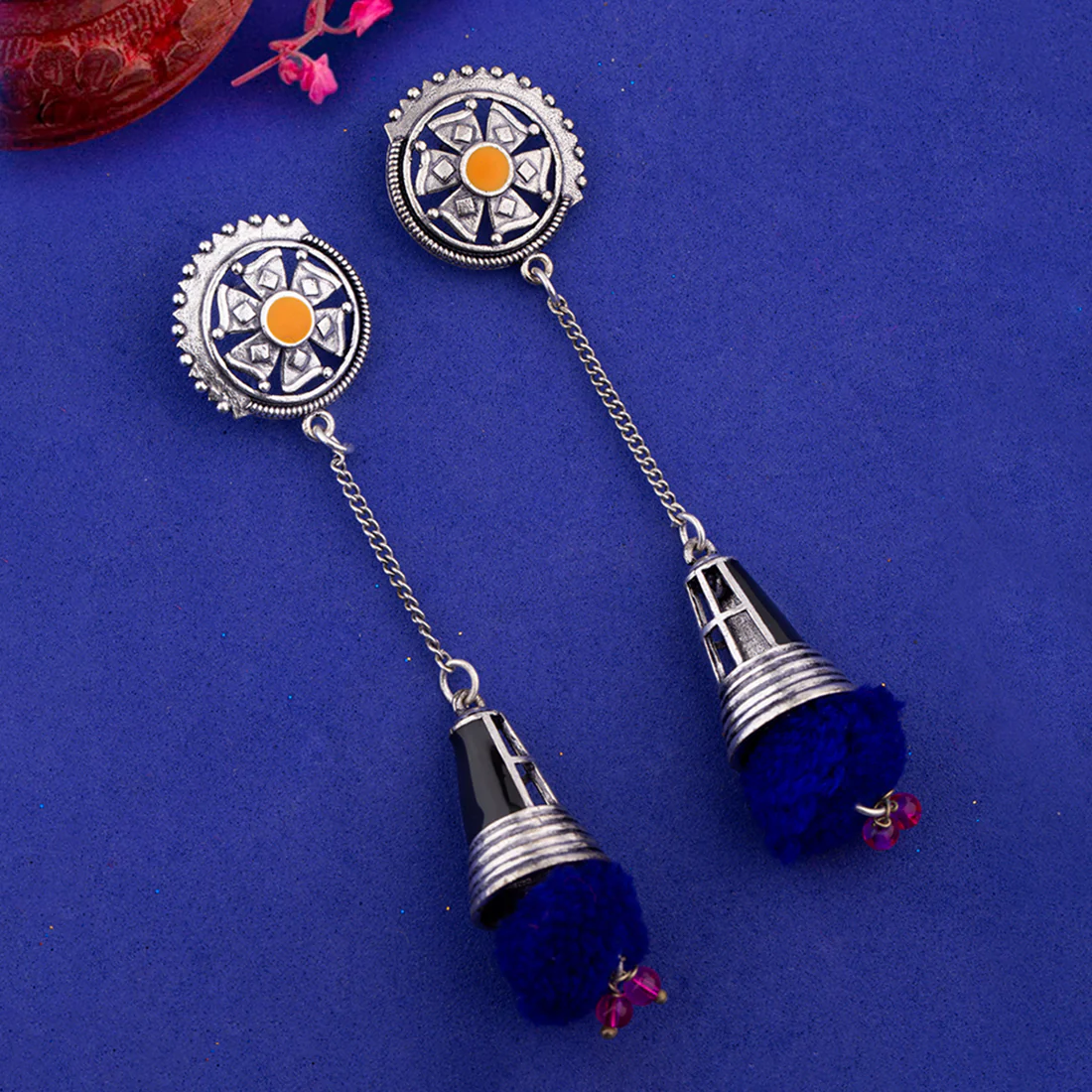 Kalbelia Long Pom Pom Earrings