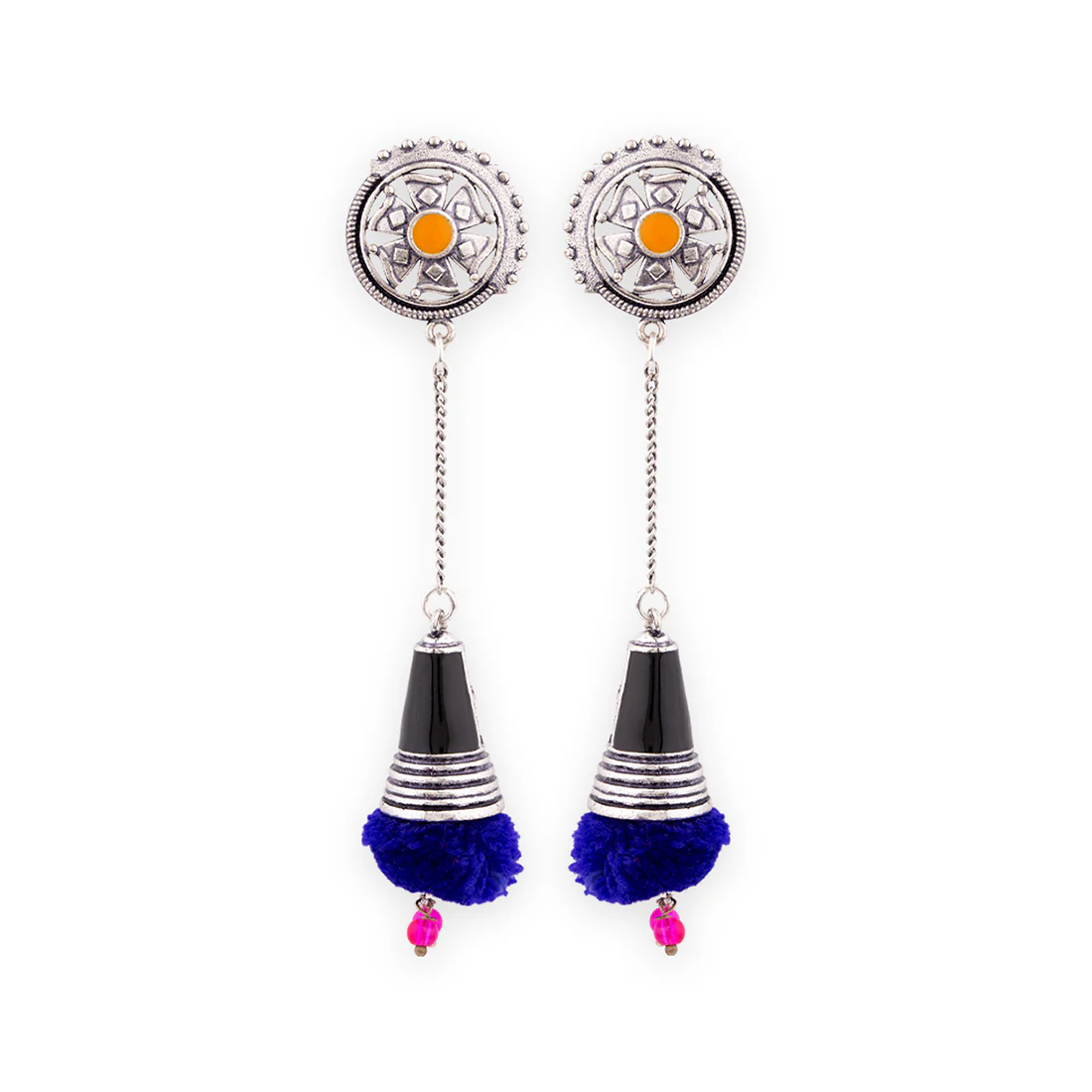 Kalbelia Long Pom Pom Earrings - Image 3