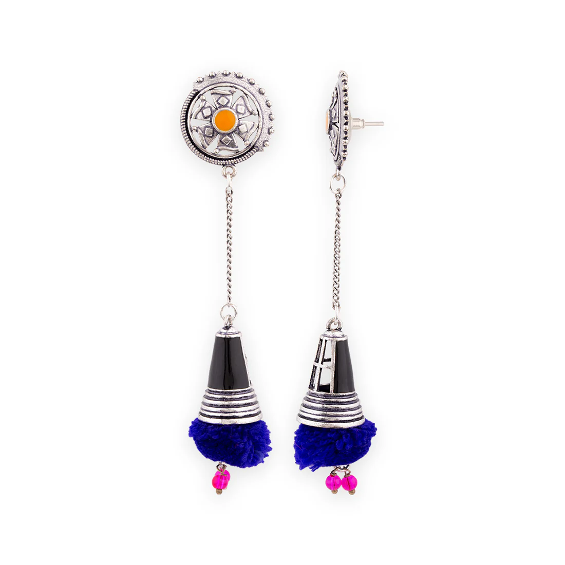 Kalbelia Long Pom Pom Earrings - Image 4