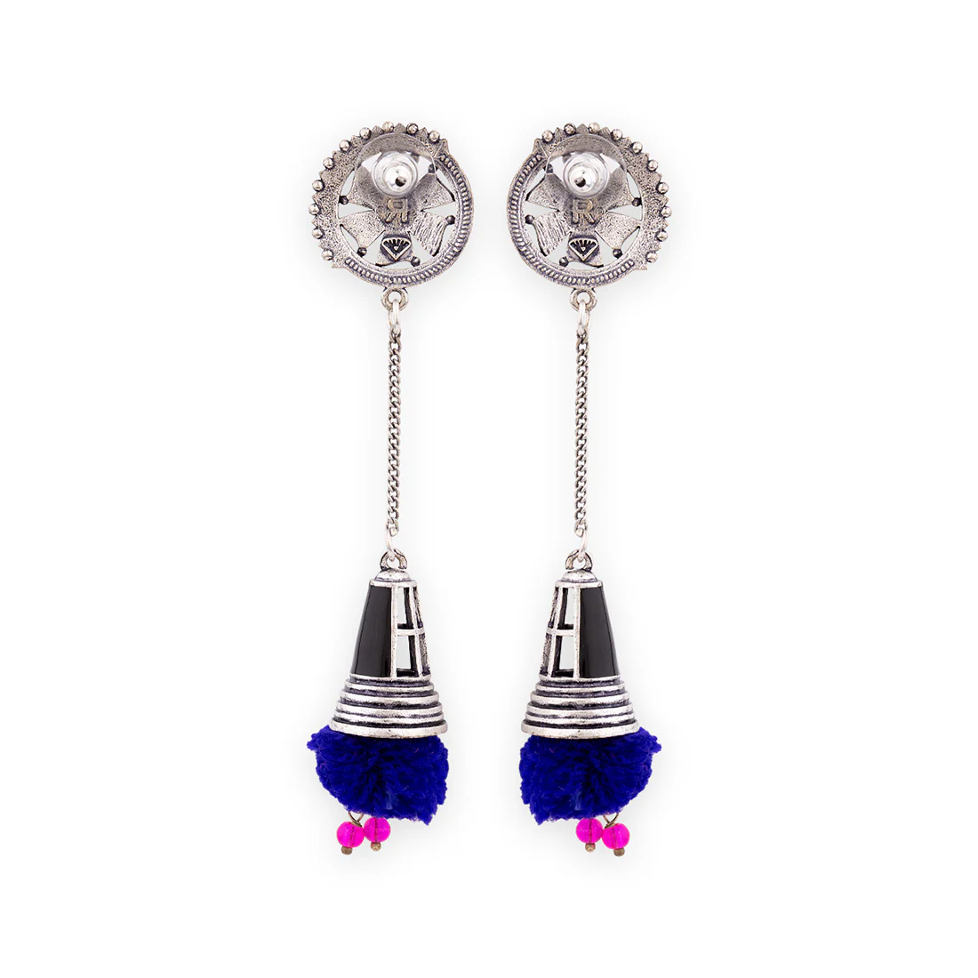 Kalbelia Long Pom Pom Earrings - Image 5