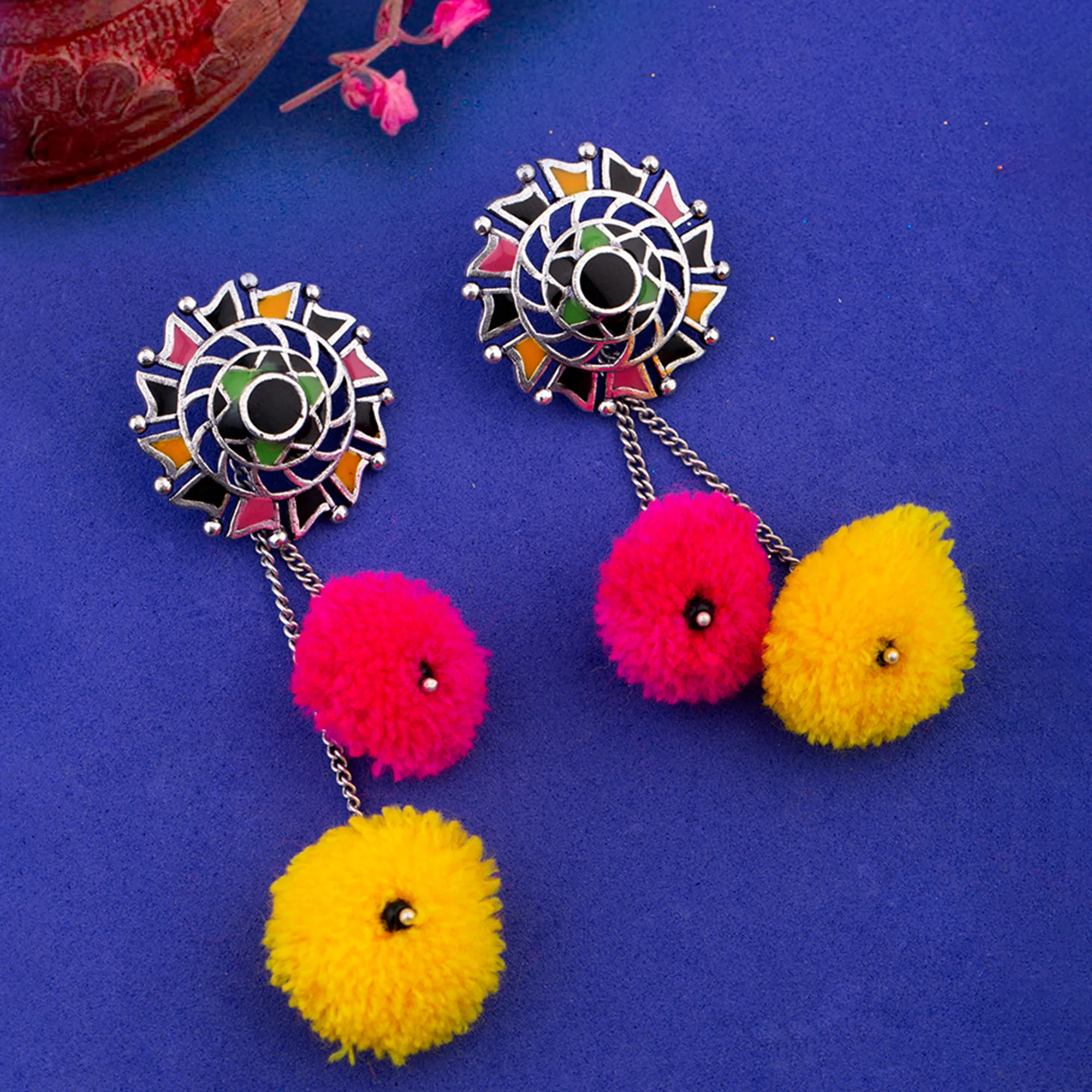 Kalbelia Pom Pom Dangle Earrings