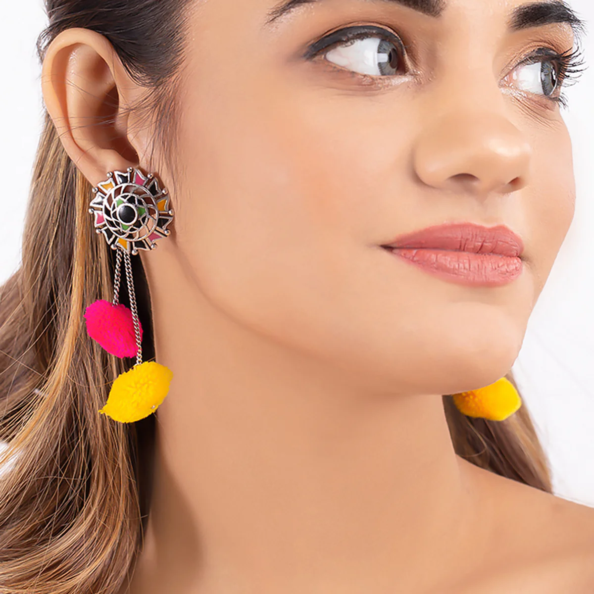 Kalbelia Pom Pom Dangle Earrings - Image 2