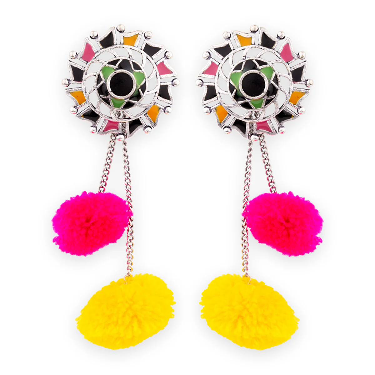 Kalbelia Pom Pom Dangle Earrings - Image 3