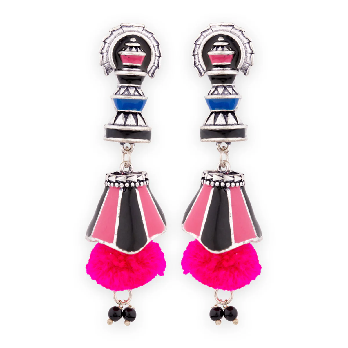Kalbelia Pom Pom Drop Earrings - Image 3