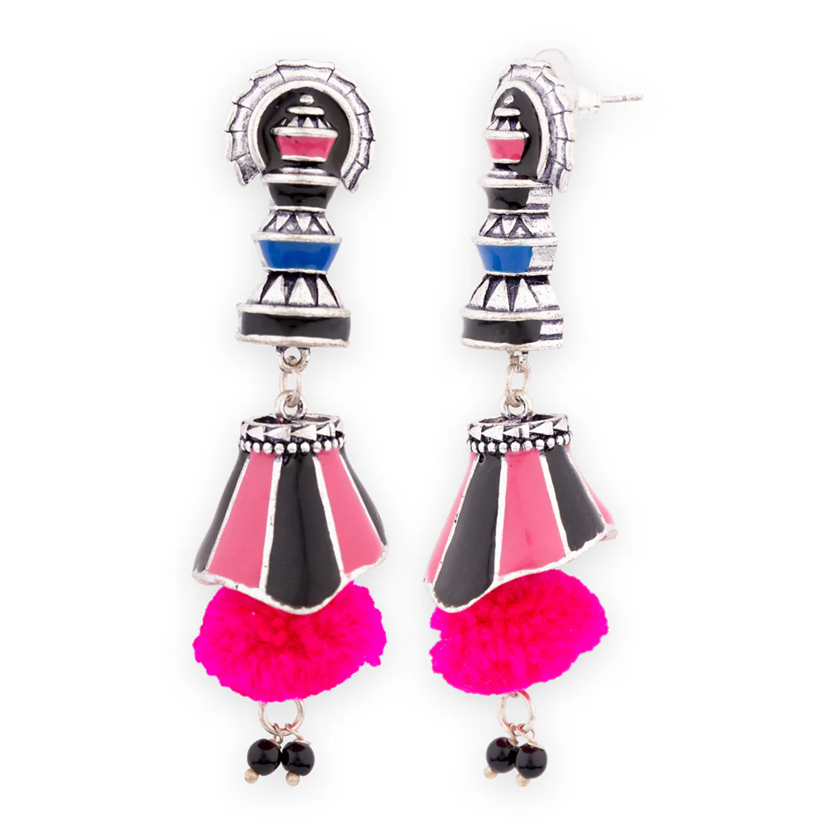 Kalbelia Pom Pom Drop Earrings - Image 5