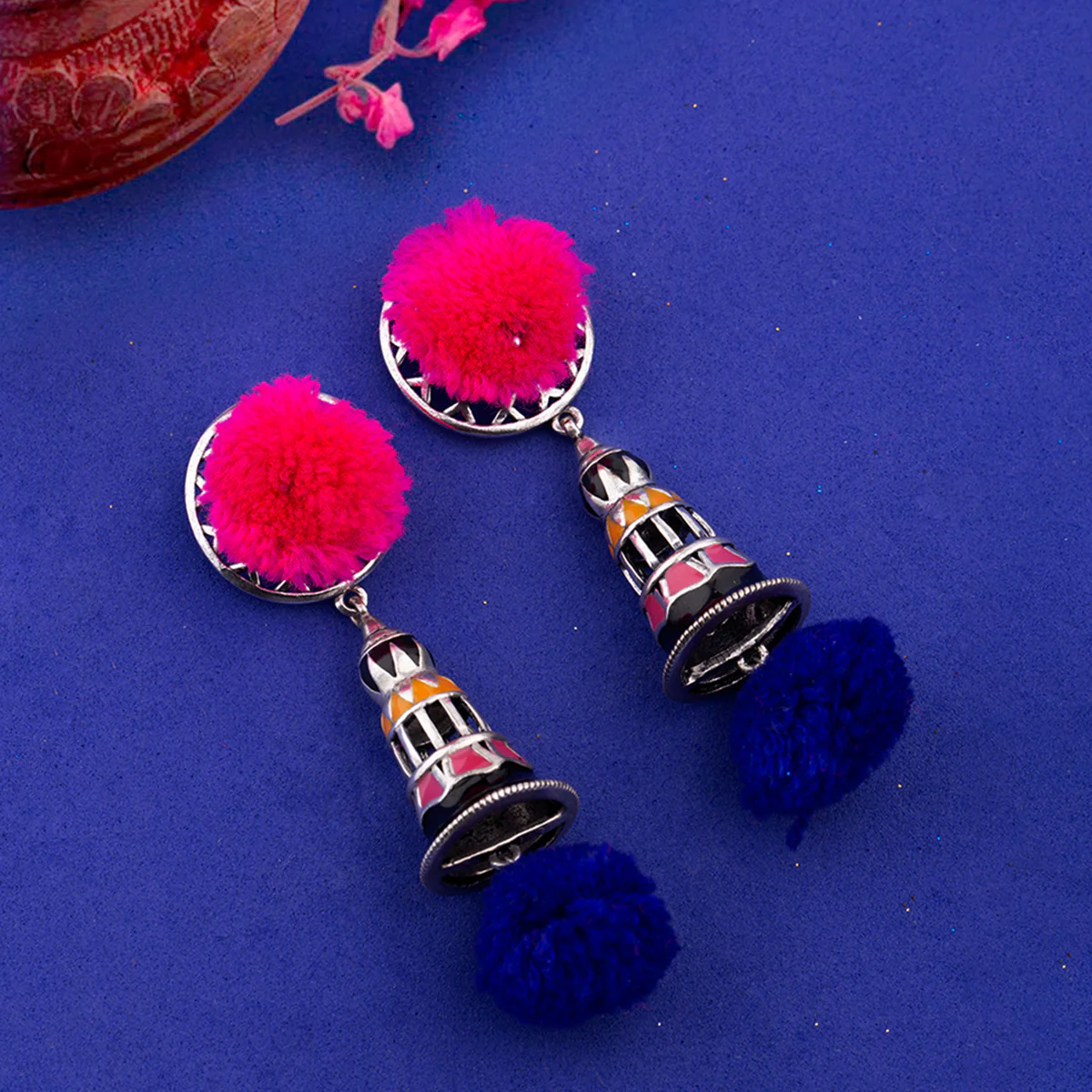 Kalbelia Pom Pom Long Earrings