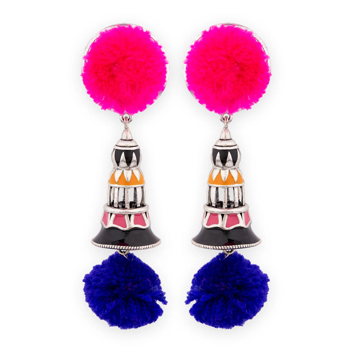 Kalbelia Pom Pom Long Earrings - Image 4