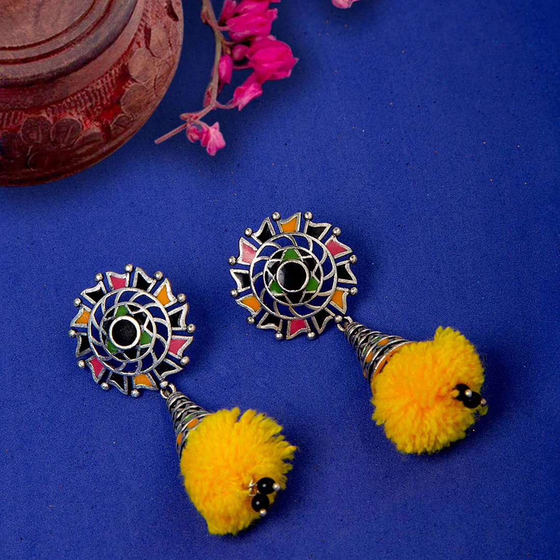 Traditional Kalbelia Tribe Pom Pom Earrings | Voylla