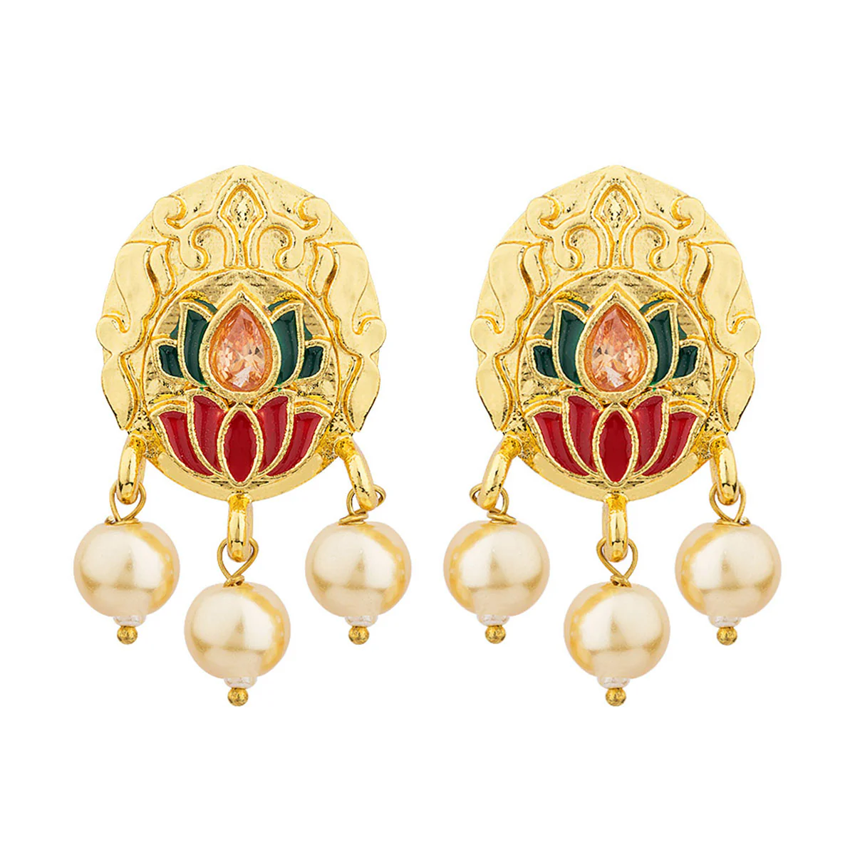 Kamal Jhumki Enamel and Pearl Drop Earrings