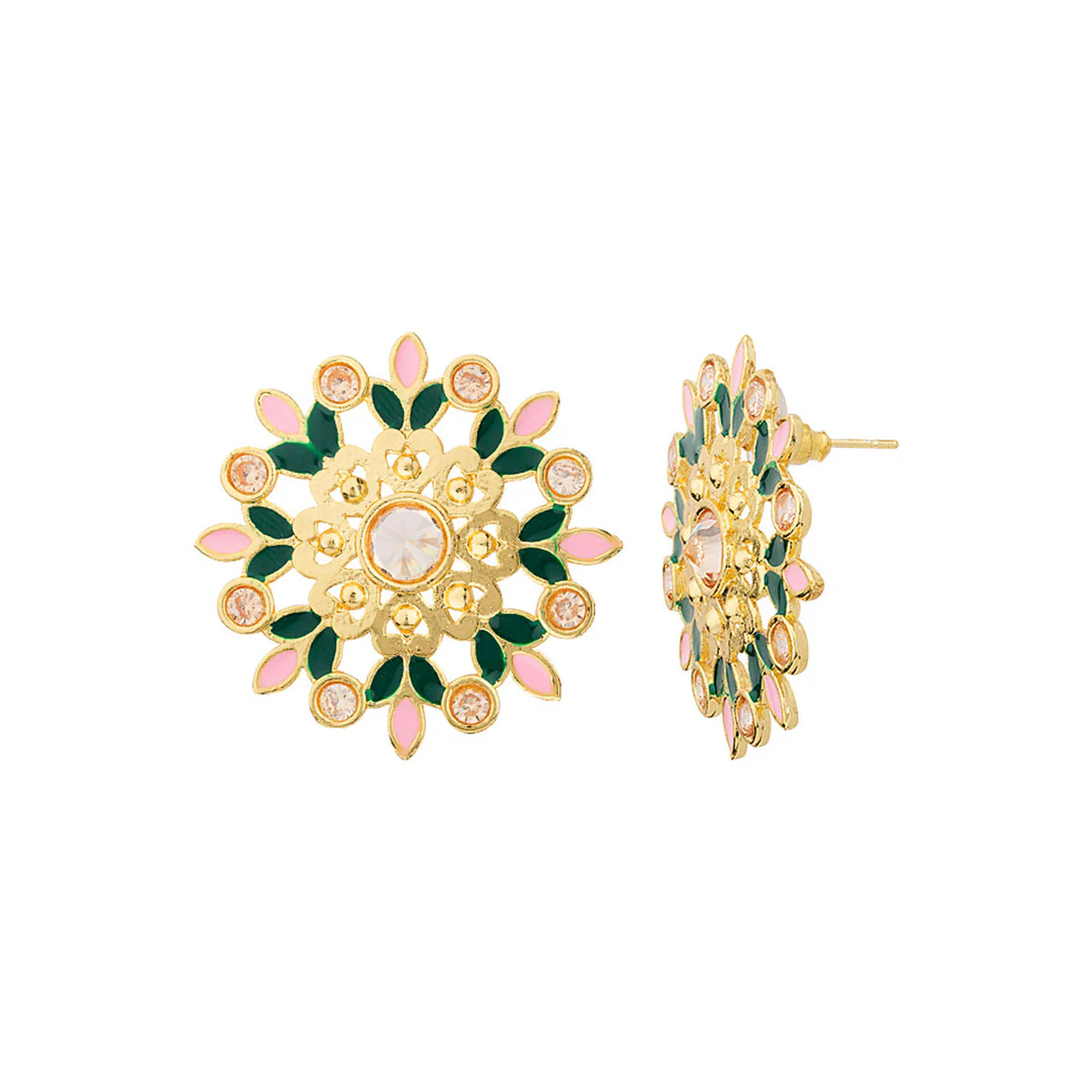 Kamal Jhumki Floral Motifs Earrings - Image 2