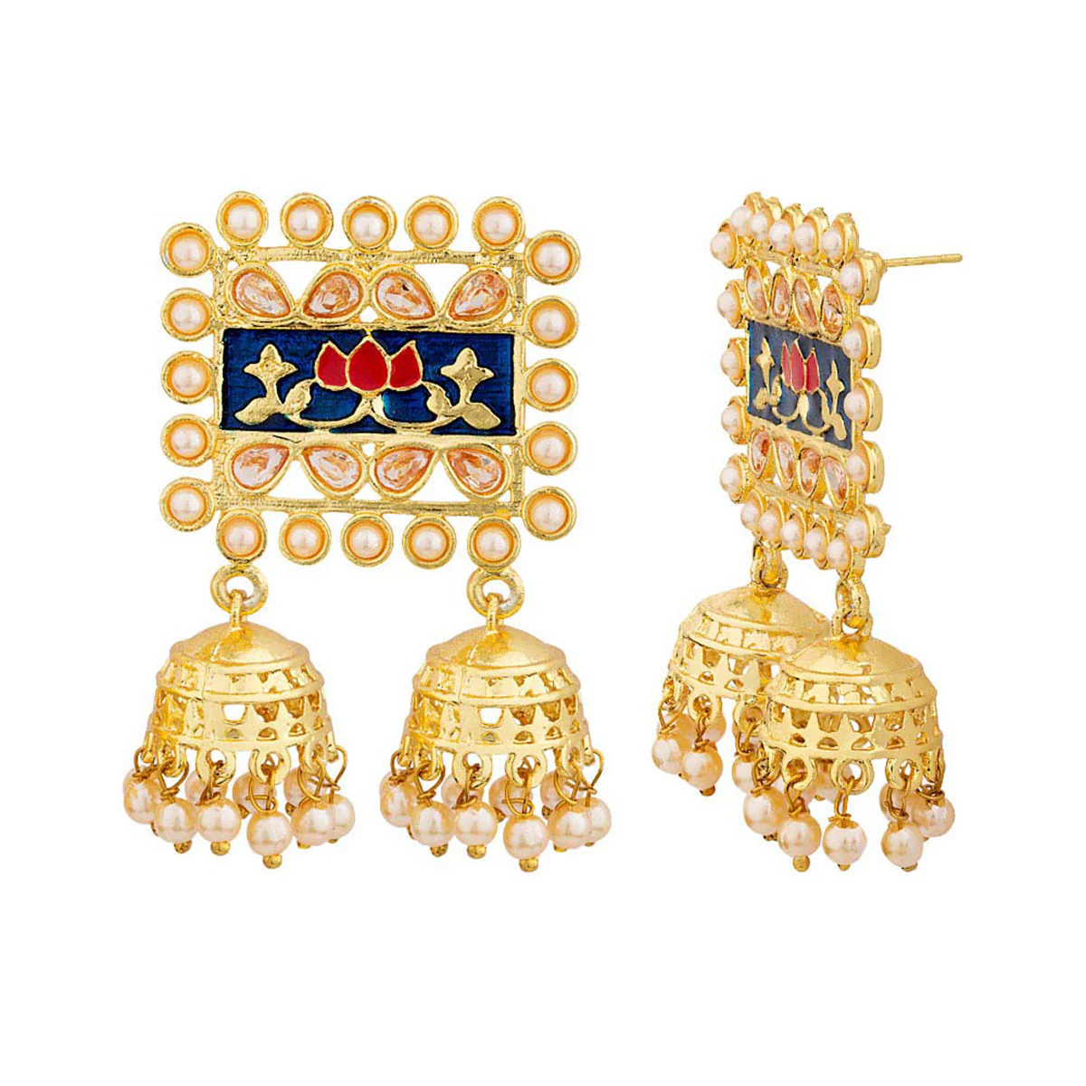 Kamal Jhumki Pearl Studded Drop Earrings - Image 2