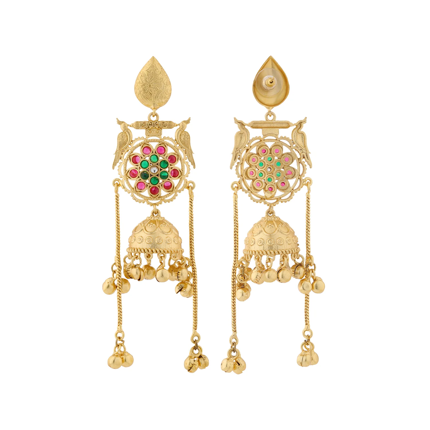 Kashmiri Royal Noor Gold Jhumka Ghungroo Earrings - Image 5