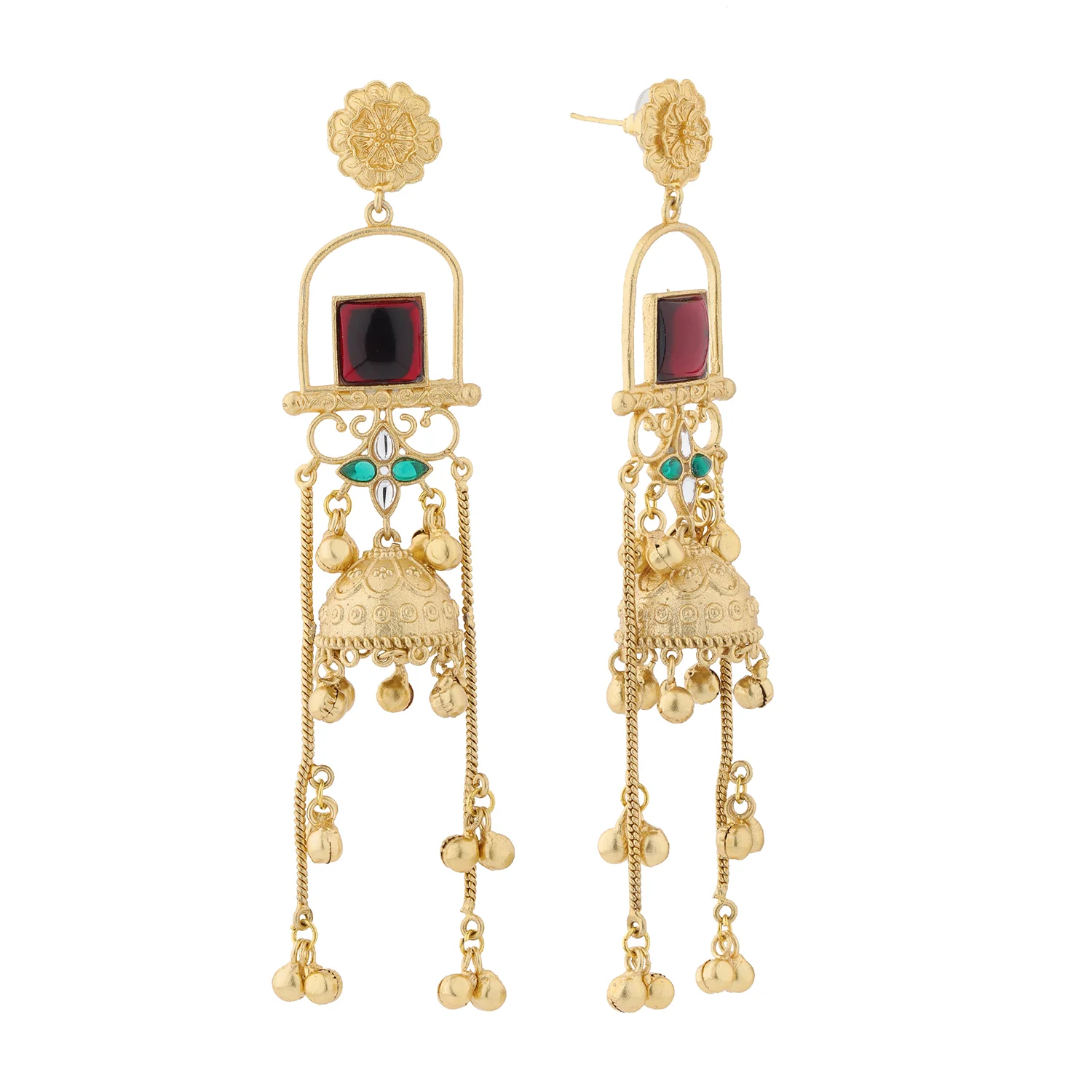 Kashmiri Royal Zareen Jhumka Gold Ghungroo Earrings - Image 3