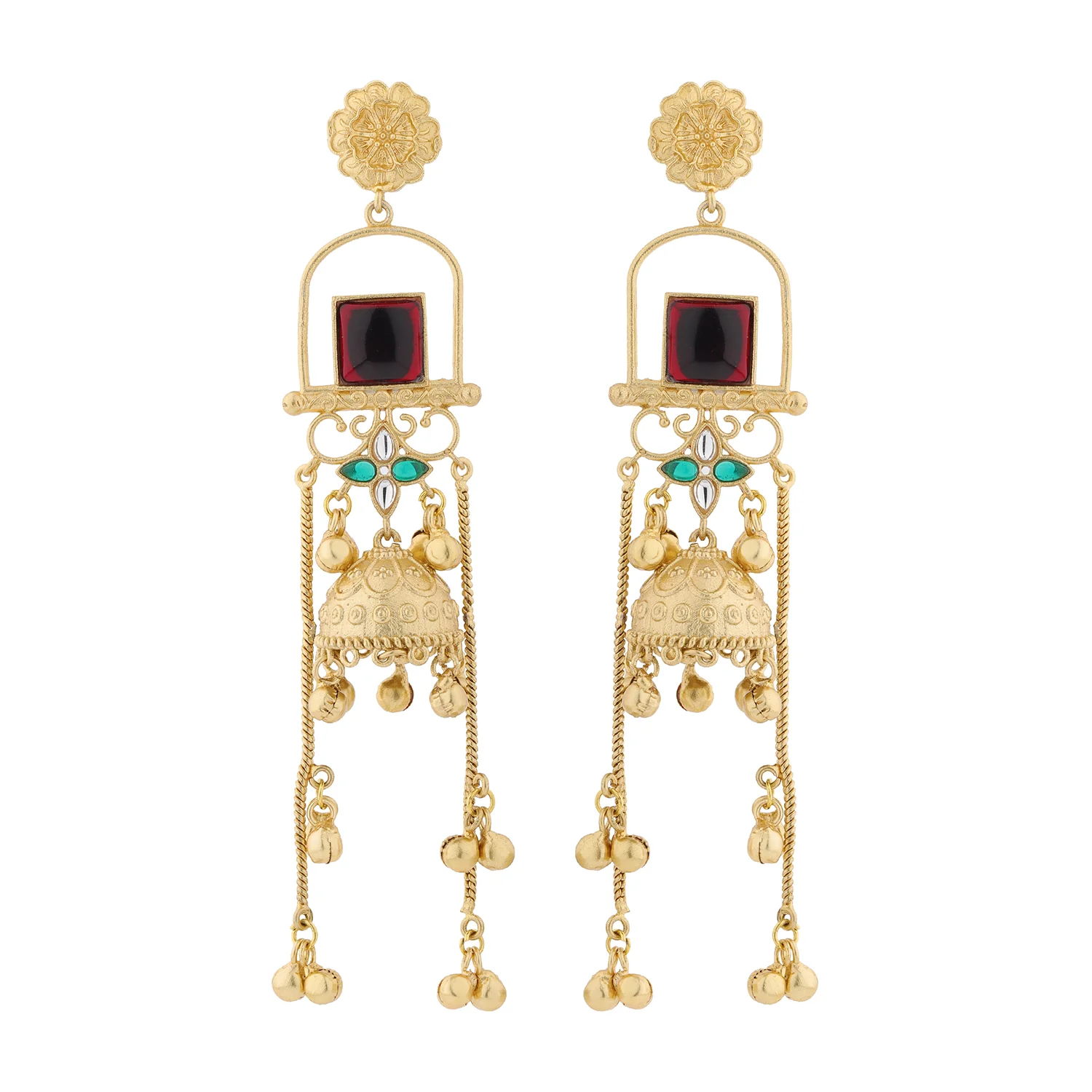 Kashmiri Royal Zareen Jhumka Gold Ghungroo Earrings - Image 4
