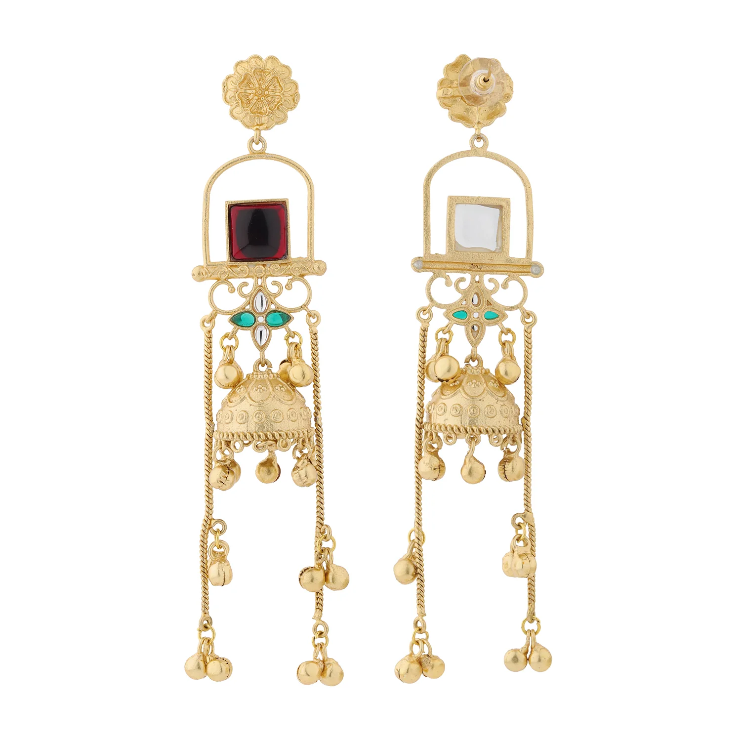 Kashmiri Royal Zareen Jhumka Gold Ghungroo Earrings - Image 5