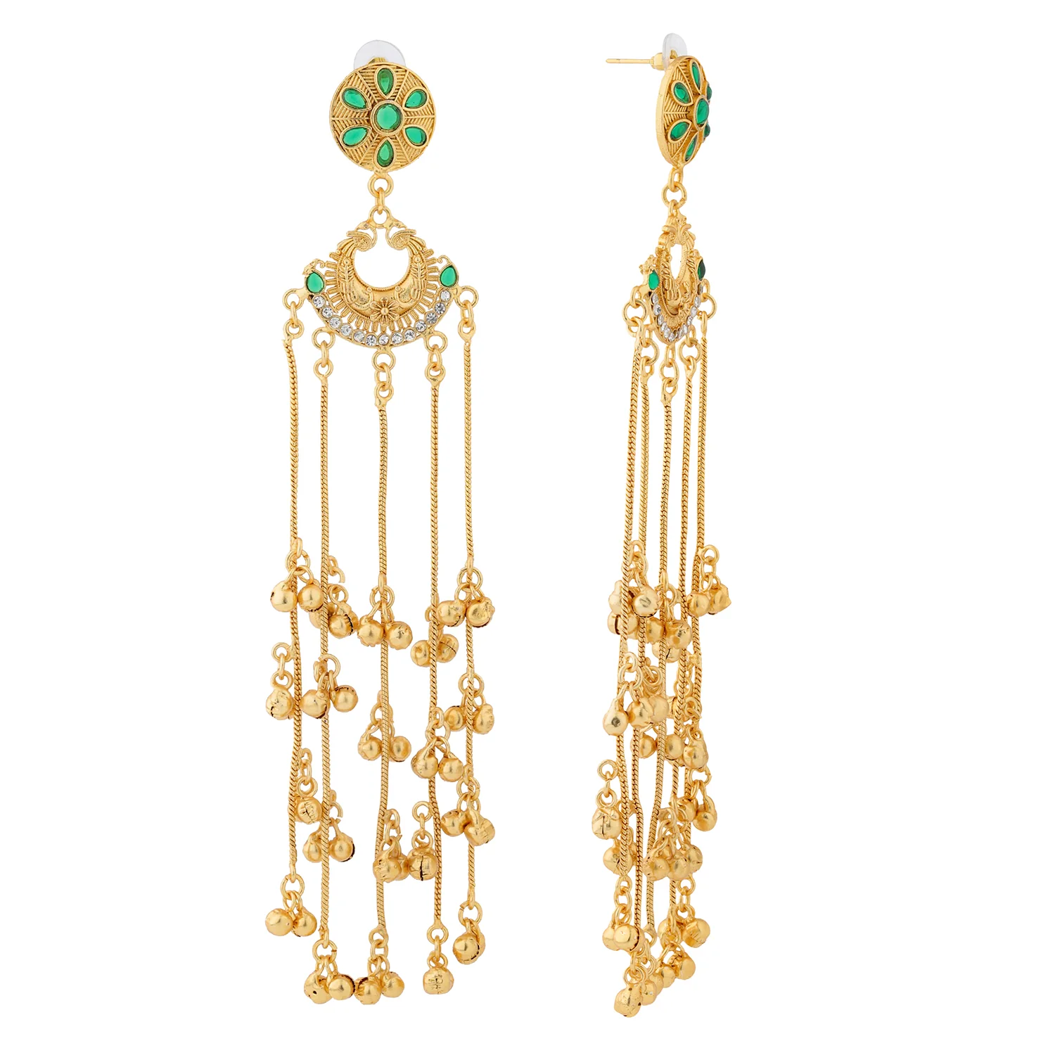 Kashmiri Royal Zareen Long Gold Ghungroo Earrings - Image 3
