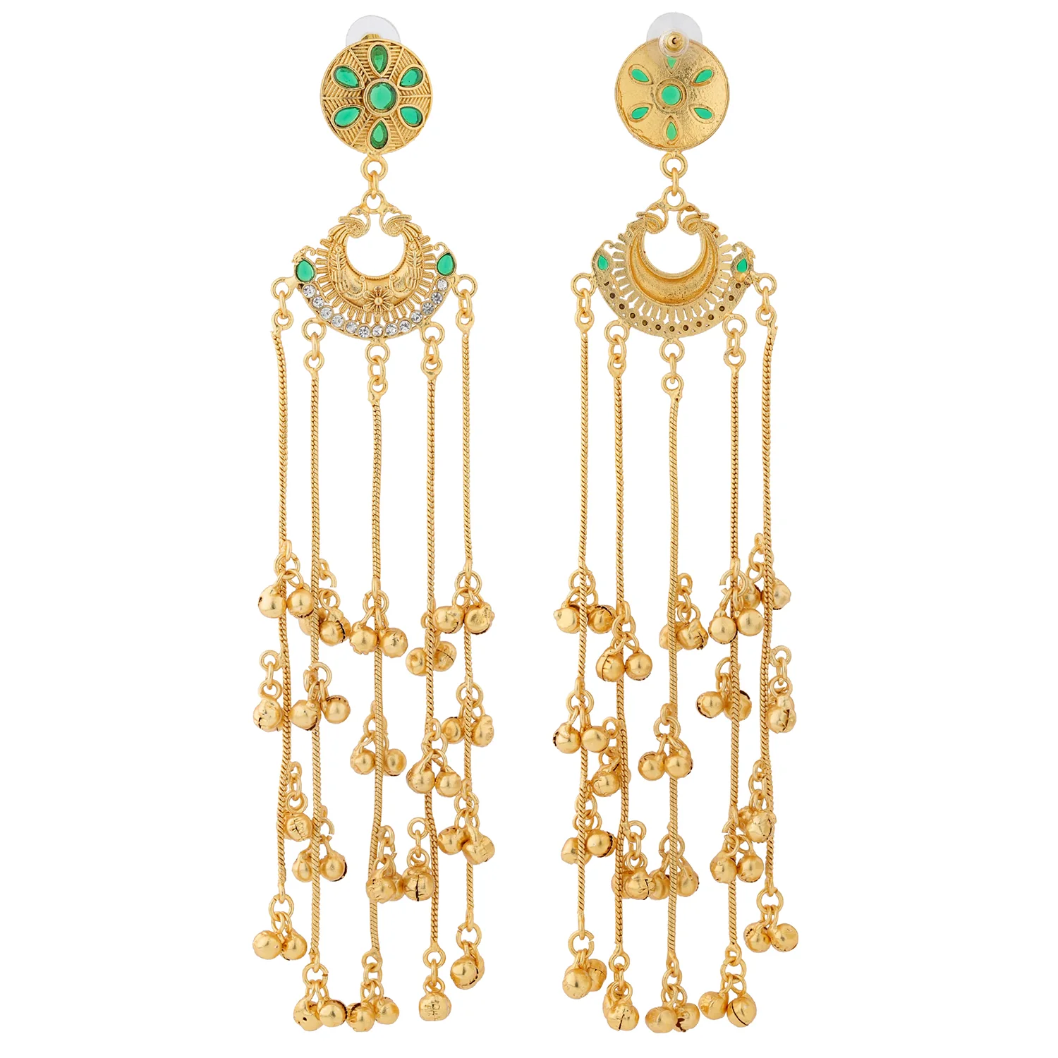 Kashmiri Royal Zareen Long Gold Ghungroo Earrings - Image 5