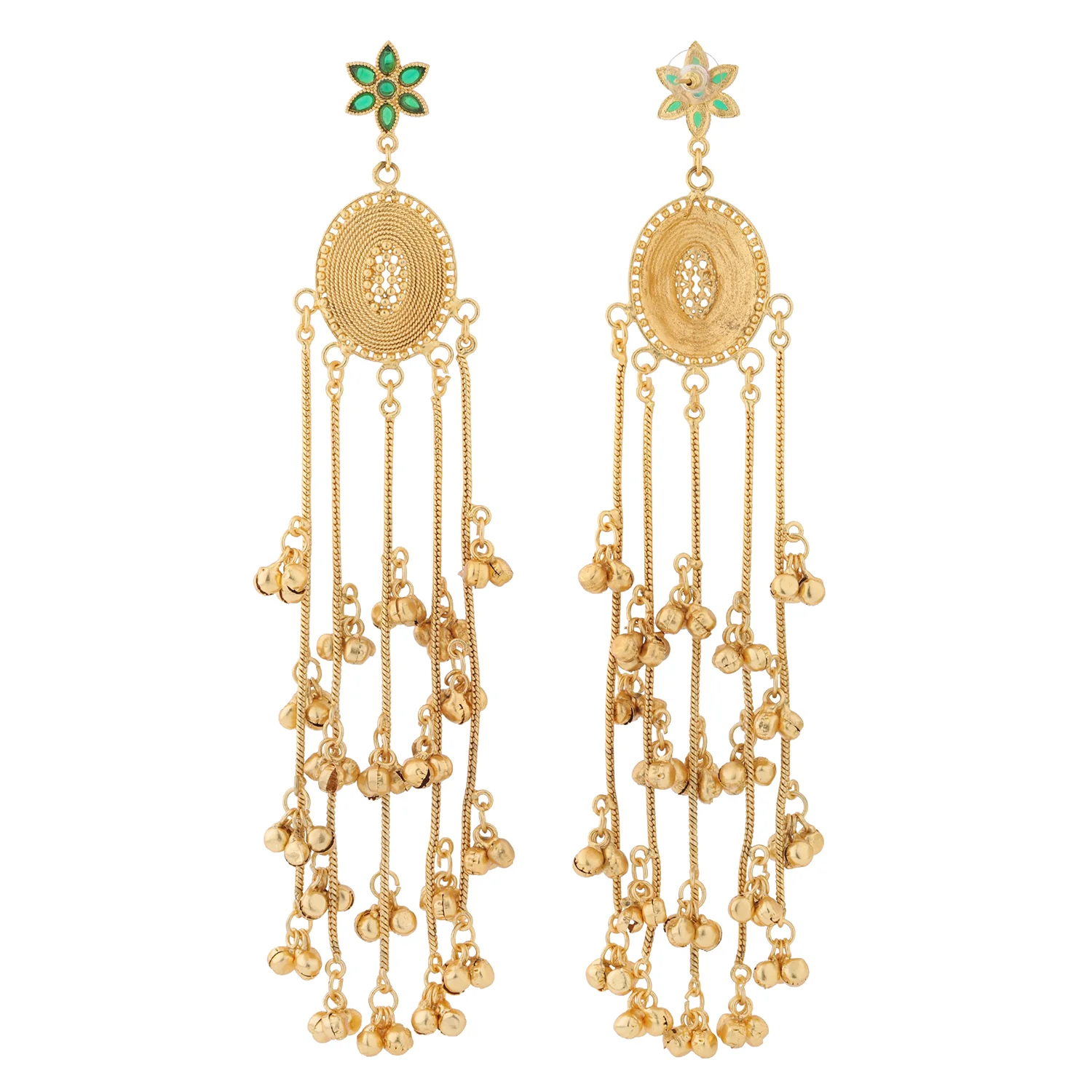 Kashmiri Royal Zoya Long Gold Ghungroo Earrings - Image 5