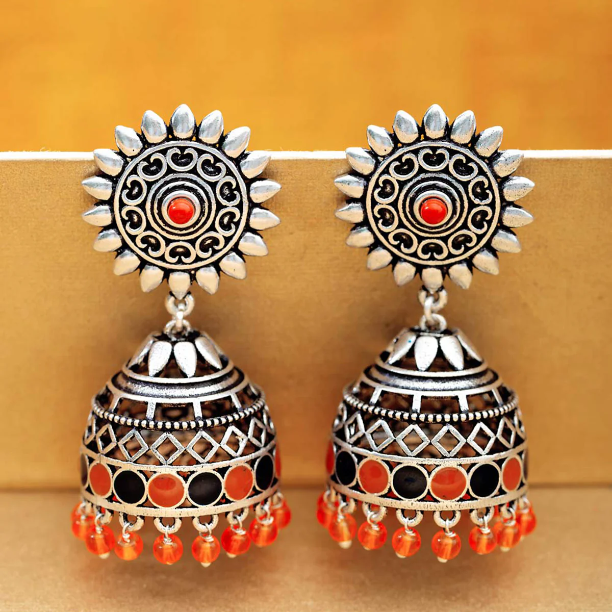 Kesar Beaded Jhumka Earrings