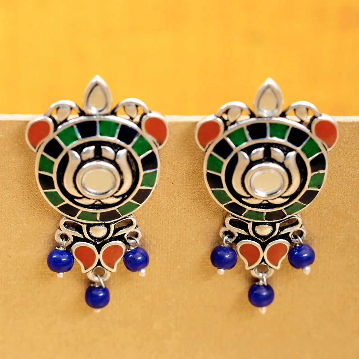 Kesar Blue and Orange Beads Earrings
