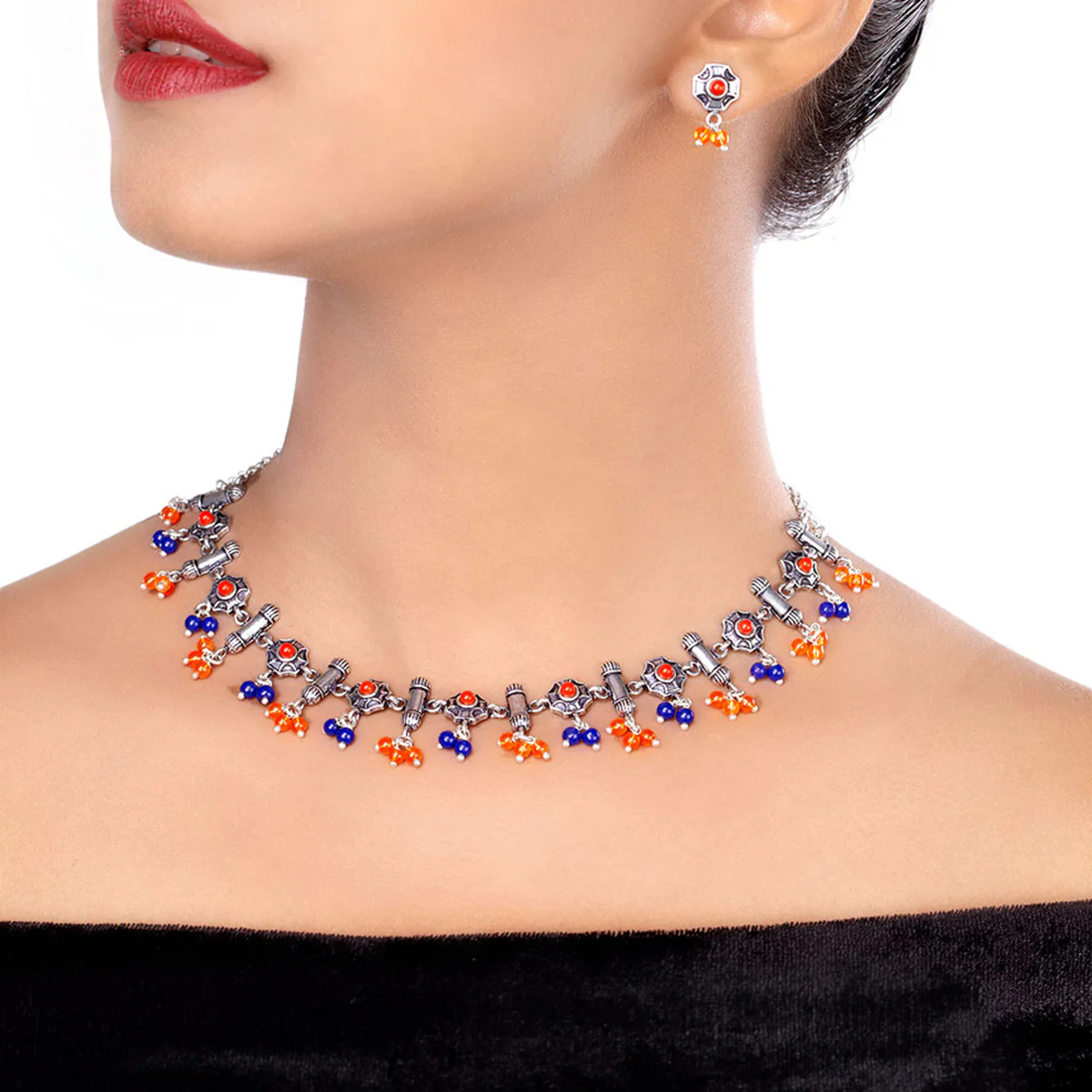 Kesar Coloured Beads Necklace Set - Image 2