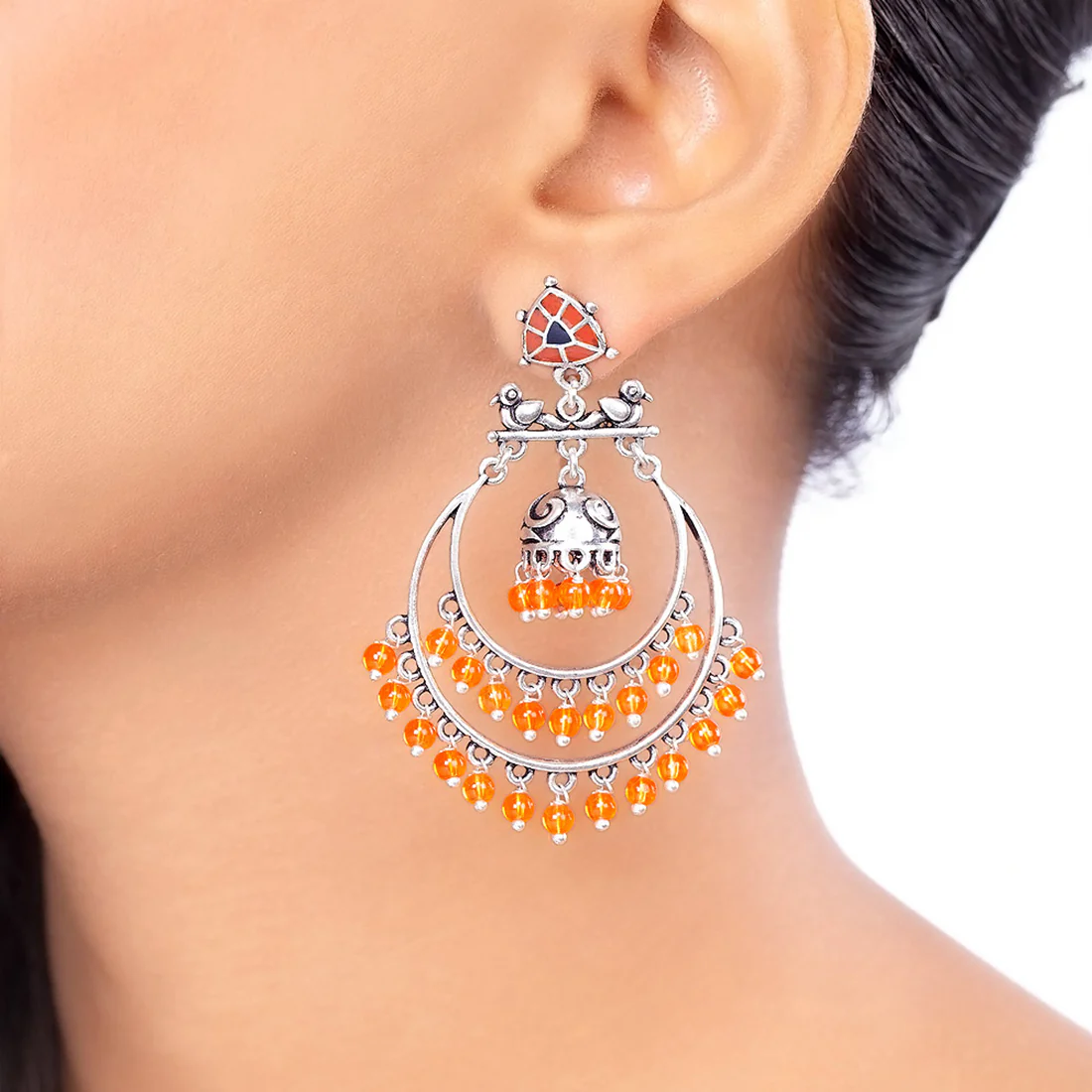 Kesar Orange Beads Hoop Earrings - Image 2