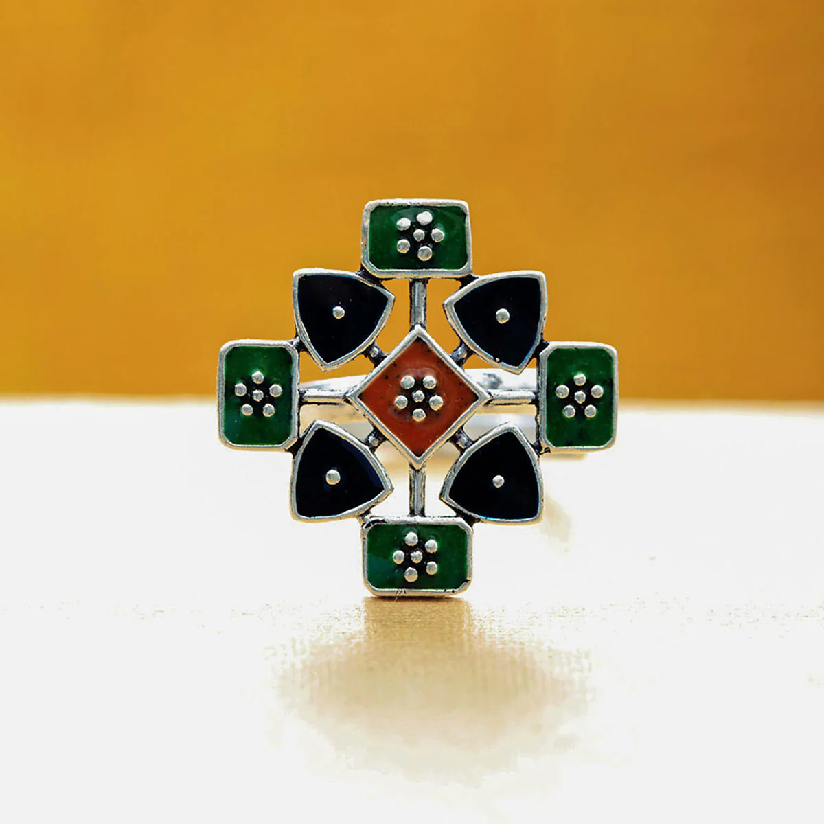 Kesar Rangoli Design Inspired Ring
