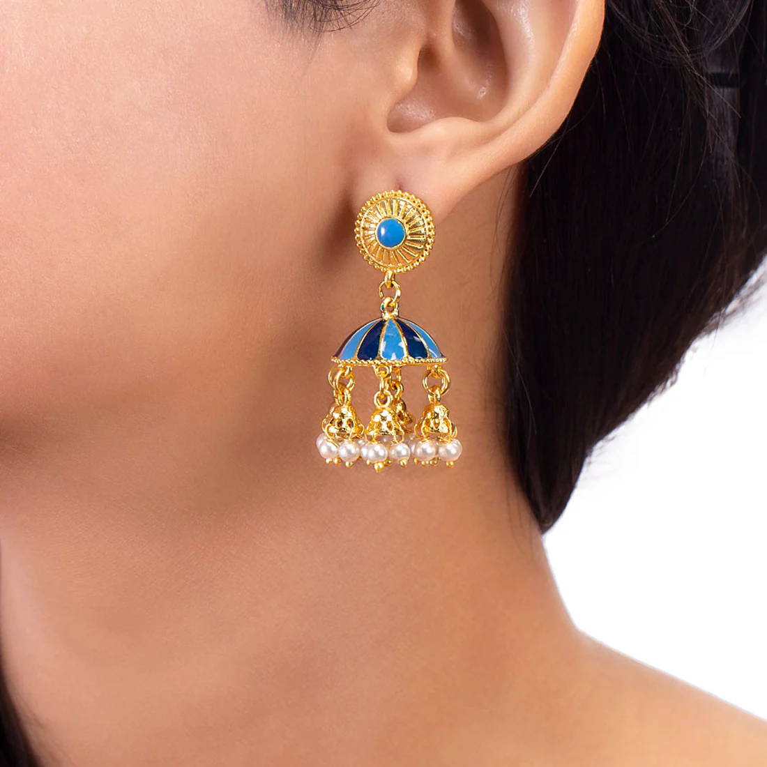 Khanak Jhumki Blue Enamel Earrings - Image 2