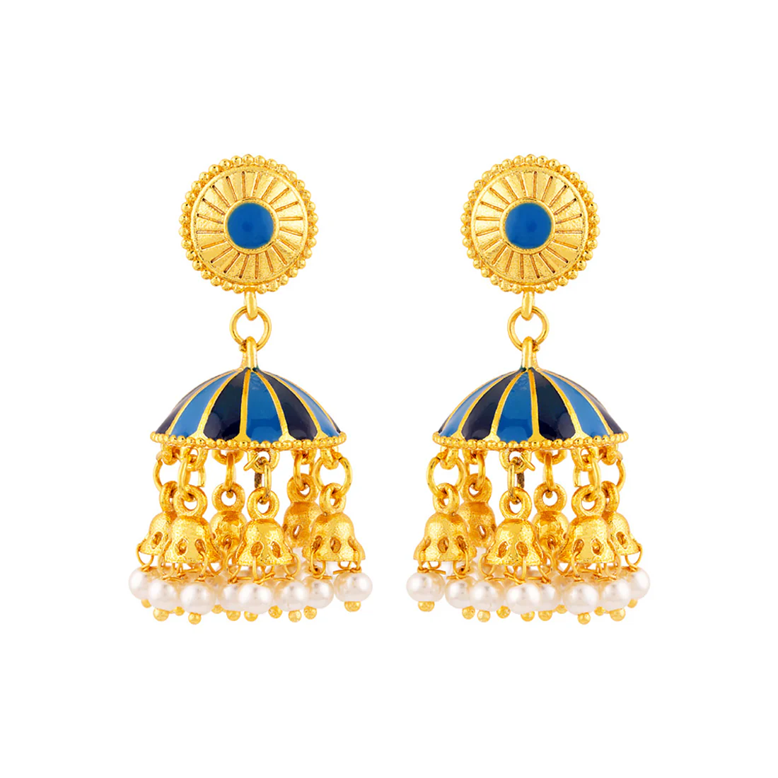 Khanak Jhumki Blue Enamel Earrings - Image 3