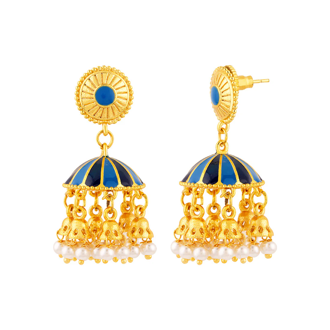 Khanak Jhumki Blue Enamel Earrings - Image 4