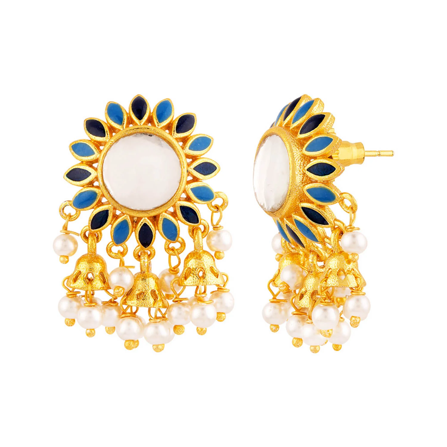 Khanak Jhumki Faux Pearls Stud Earrings - Image 4