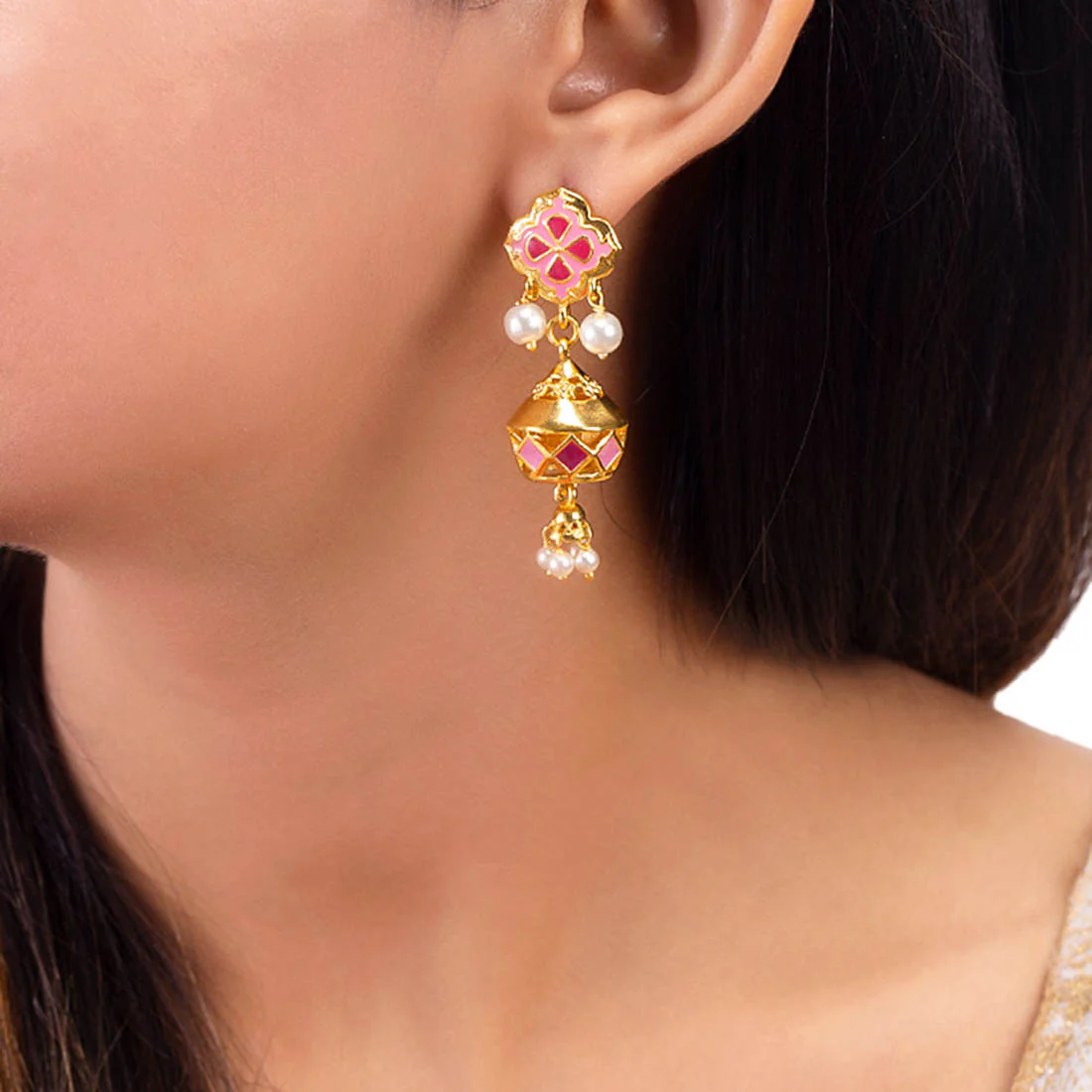 Khanak Jhumki Lattice Design Earrings - Image 2