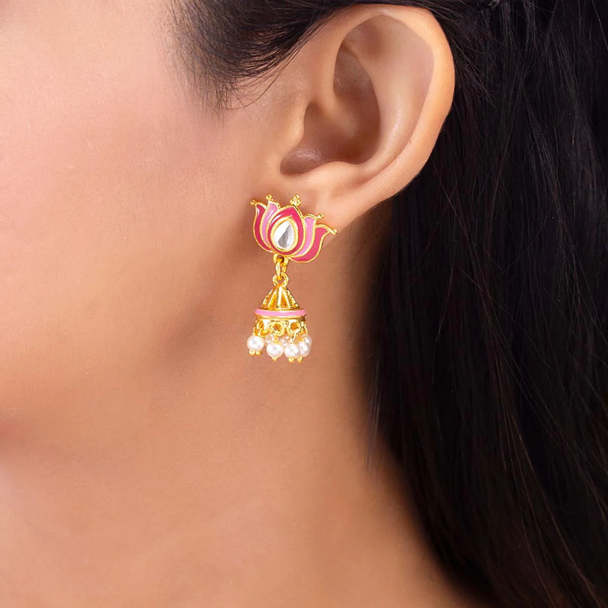 Khanak Jhumki Lotus Jhumka Earrings - Image 2