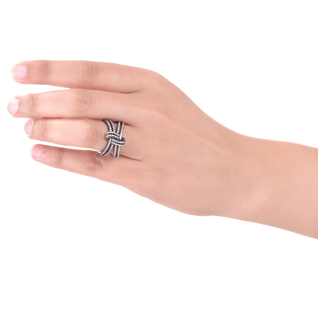 Knotted Style American Diamond Gems Adorned Ring - Image 2