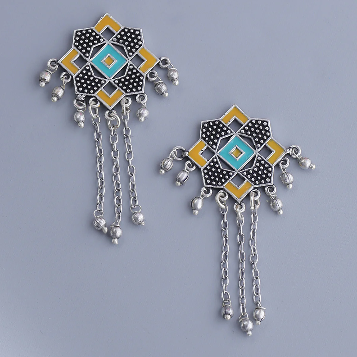 Kolam Art Geometric Tassels Drop Earrings