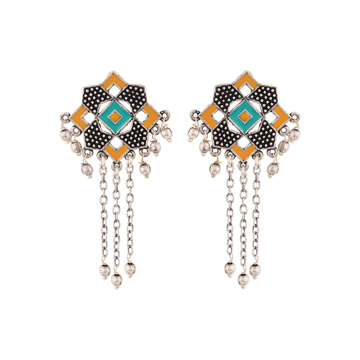 Kolam Art Geometric Tassels Drop Earrings - Image 3