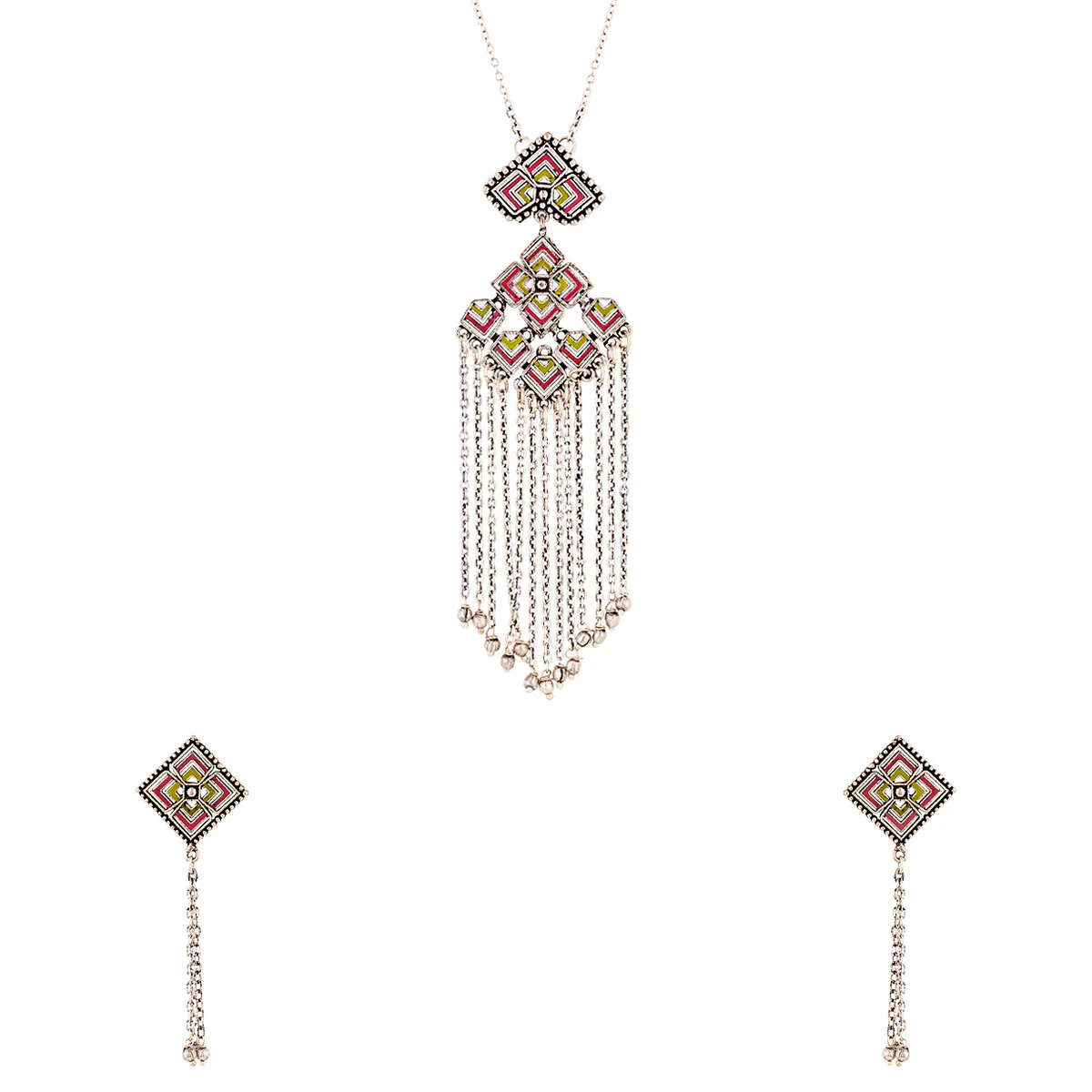 Kolam Art Tassels Drop Pendant Set - Image 3